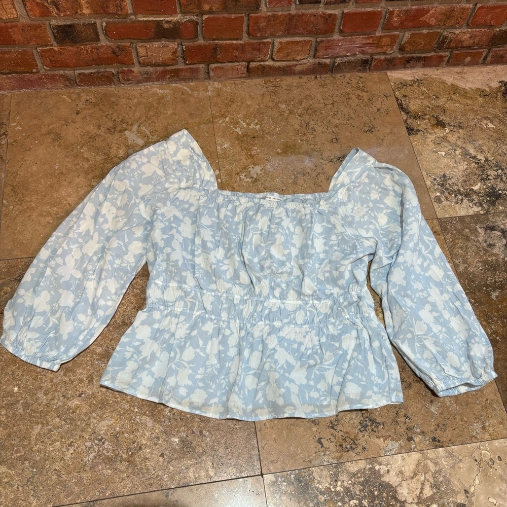 Free Assembly womens square neck floral cottagecore boho peasant blouse blue XXL